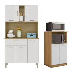 MOVELARIA - Combo Orion Microoondas + Cocina Kyra 6 Puertas Off White K0206