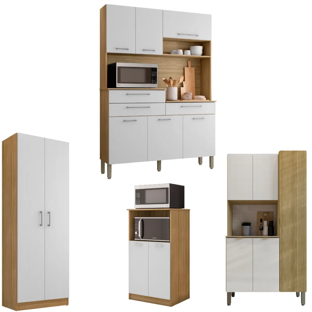 MOVELARIA - Combo 1 Mueble para Microondas, 1 Mueble de Cocina, 1 Kit 8 Puertas y 1 Alacena K02050820