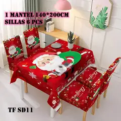 GENERICO - Set de mantel+ 6 funda de silla estilo navideño
