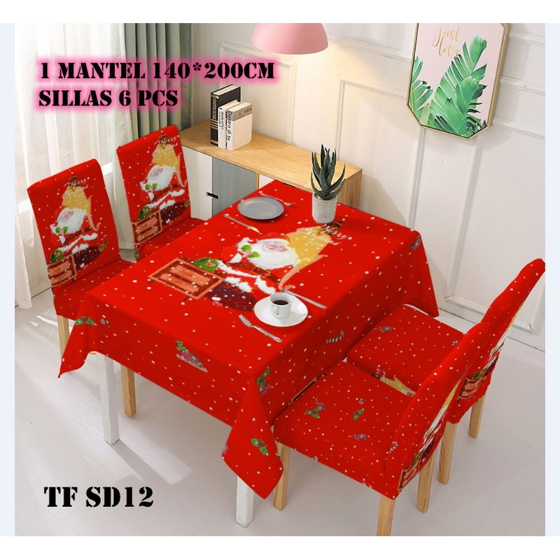 GENERICO - set de mantel+ 6 funda de silla estilo navideño