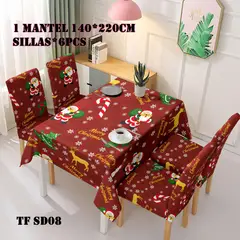 GENERICO - Set de mantel+ 6 funda de silla estilo navideño
