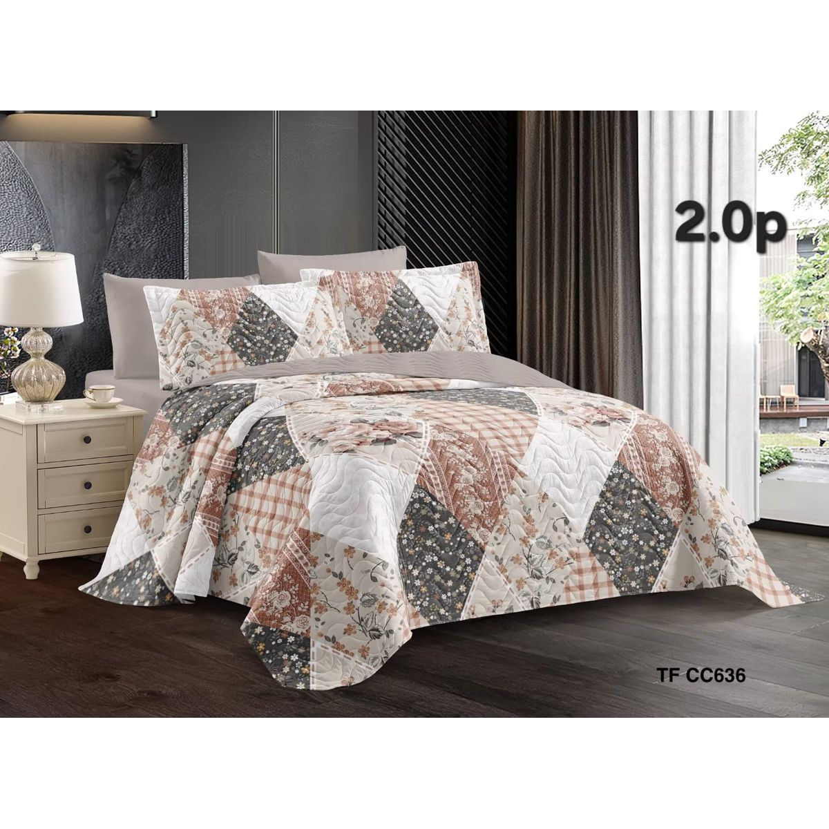 GENERICO - Cobertor Quilt de Verano 2 plazas Diseño Floreado