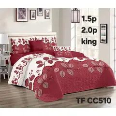 GENERICO - Cobertor Quilt de Verano 2 plazas Diseño de Hojas Burdeo
