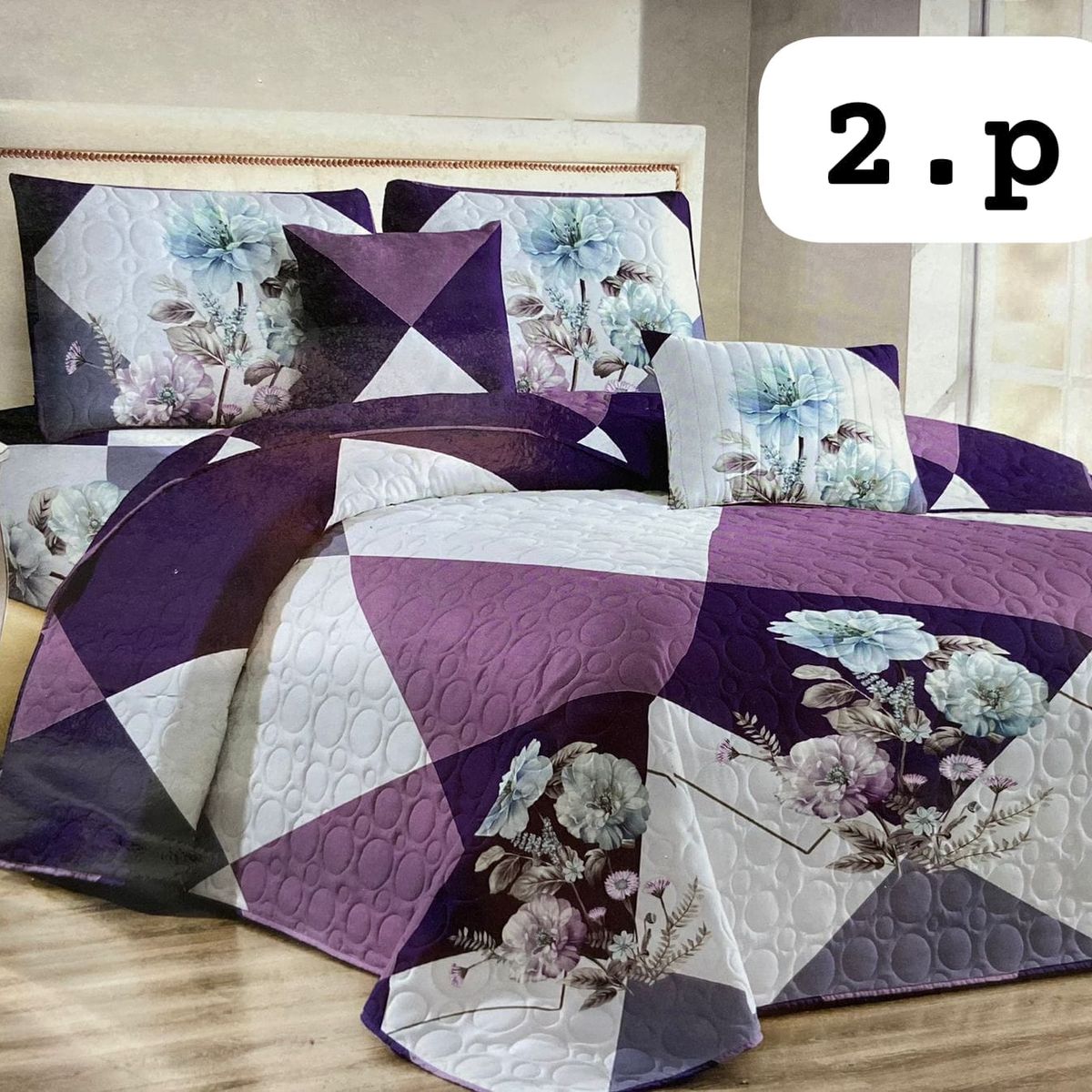 GENERICO - Cobertor Quilt de Verano 2 plazas Diseño Tonos Violeta