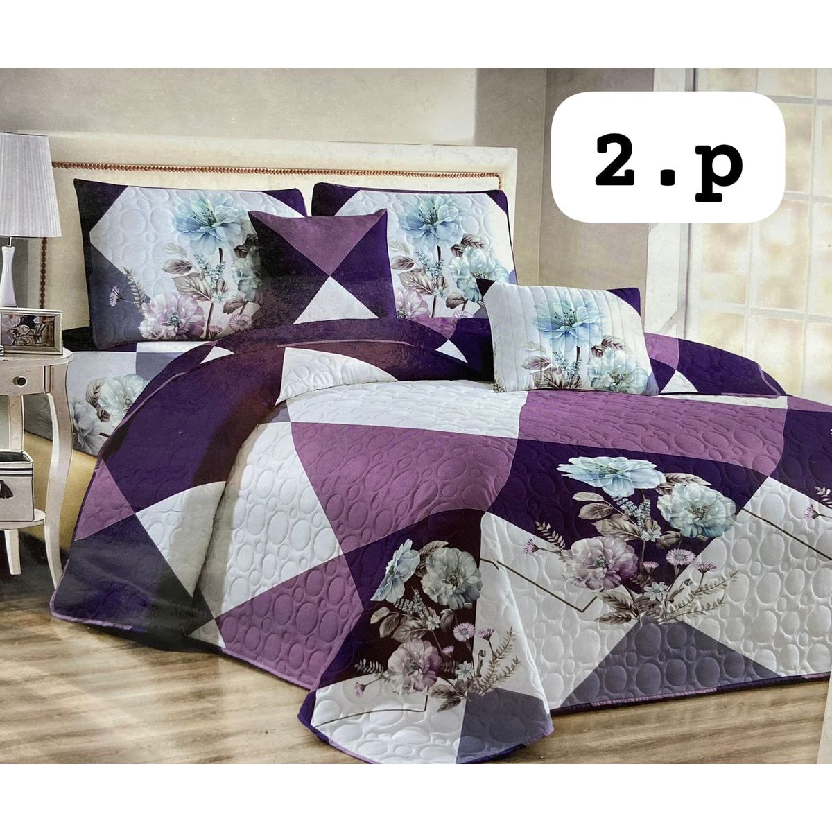 GENERICO - Cobertor Quilt de Verano 2 plazas Diseño Tonos Violeta