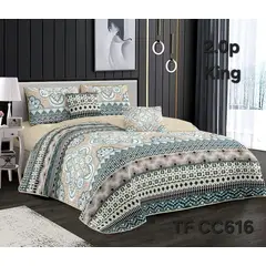 GENERICO - Cobertor Quilt de Verano 2 plazas Diseño Beige y Verde Mandalas