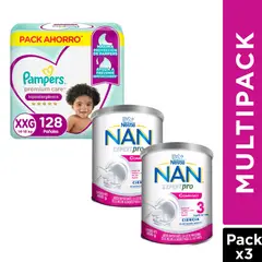 NAN - Pack Ahorro 2x Fórmula 3 Confort + 1x Pañal Pampers Premium Care XXG 128