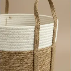GENERICO - Set 3 Canastos Organizador Mimbre Julieta Fibra Natural Asas Natural Y Blanco Casa Cuore.