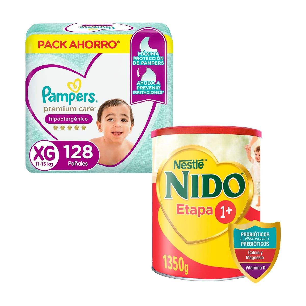 NIDO - Pack Ahorro Nido etapa 1x tarro + 1x Pañal Pampers Premium Care XG 128