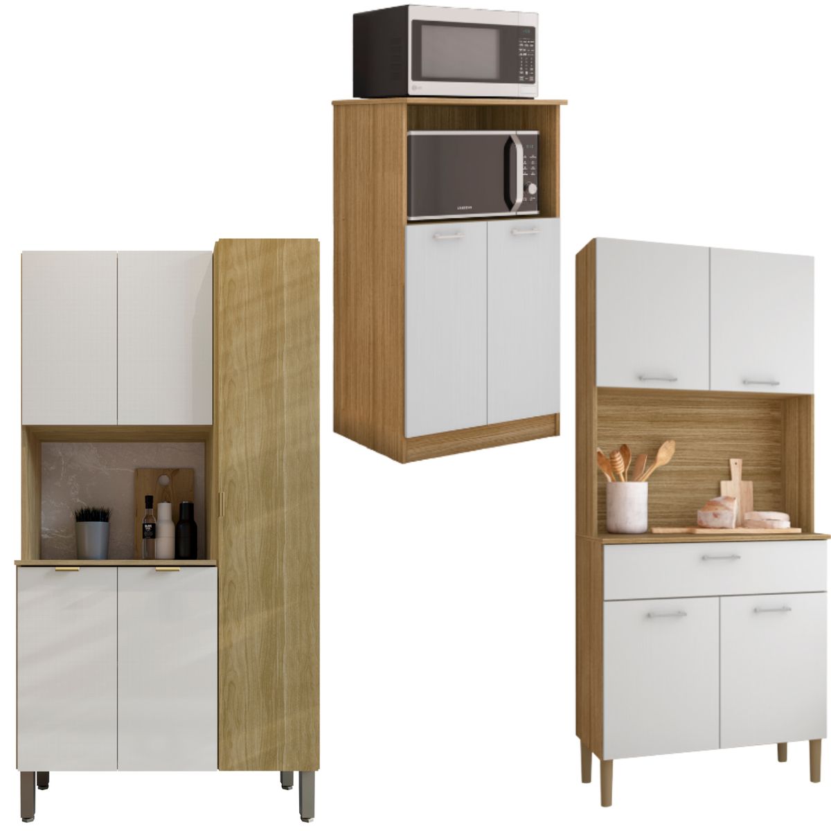 MOVELARIA - Combo Mueble para Microondas Orion, Mueble de Cocina Kris y Mueble de Cocina Melissa K020405