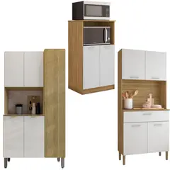 MOVELARIA - Combo Mueble para Microondas Orion, Mueble de Cocina Kris y Mueble de Cocina Melissa K020405