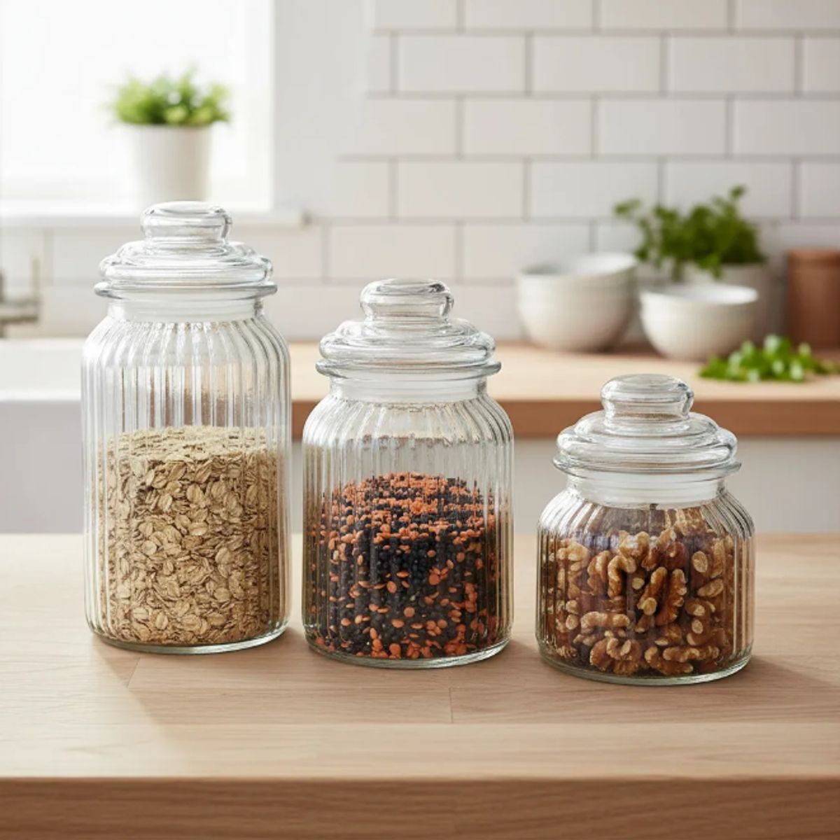 GENERICO - Set 3 Contenedores Gobi Frasco Vidrio Casa Cuore