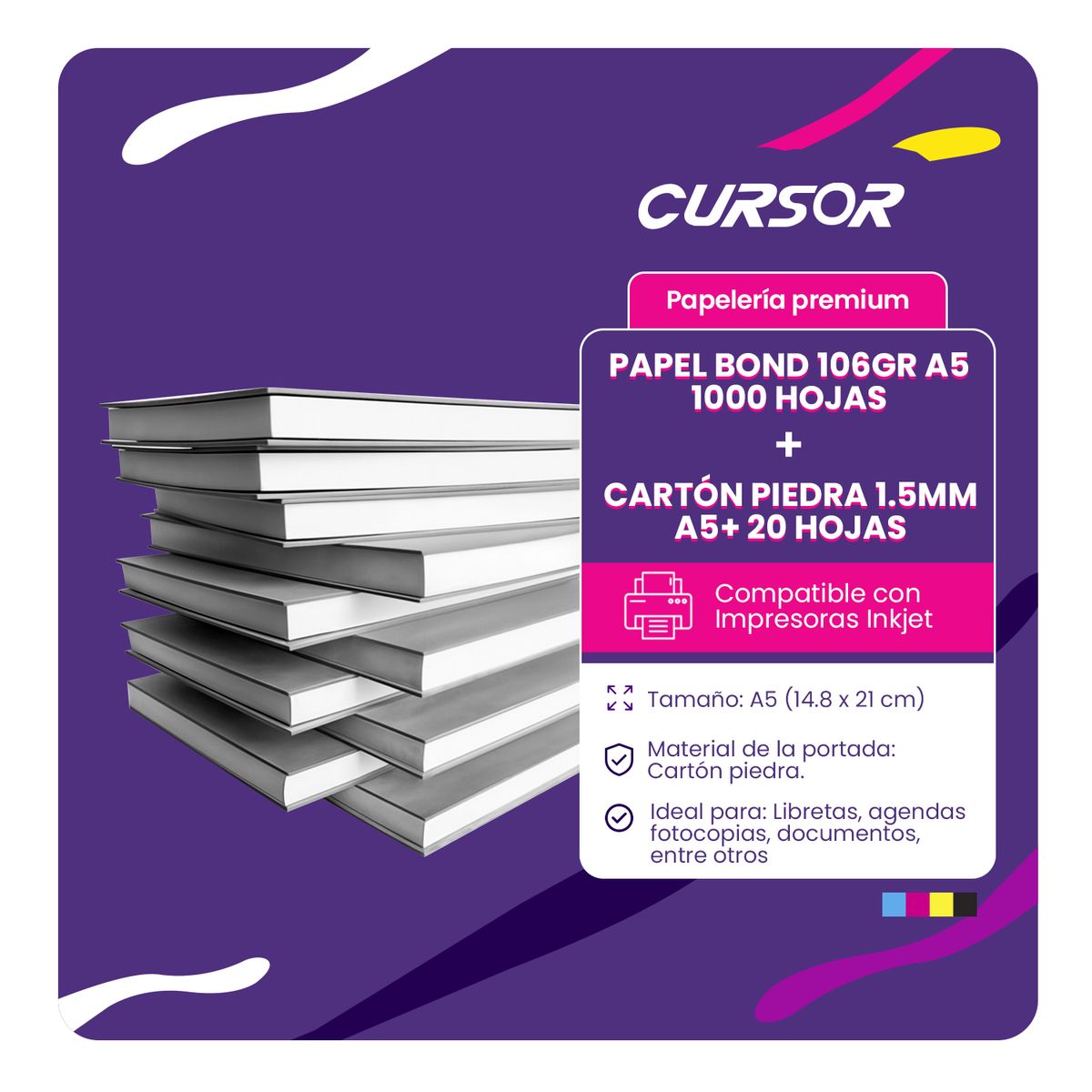 CURSOR - Pack Agenda A5 Bond 106 Grs. Carton Piedra - 10 Packs De 100