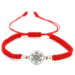GENERICO - Pulsera Cubo Metatrón Plata 925 con Hilo Rojo