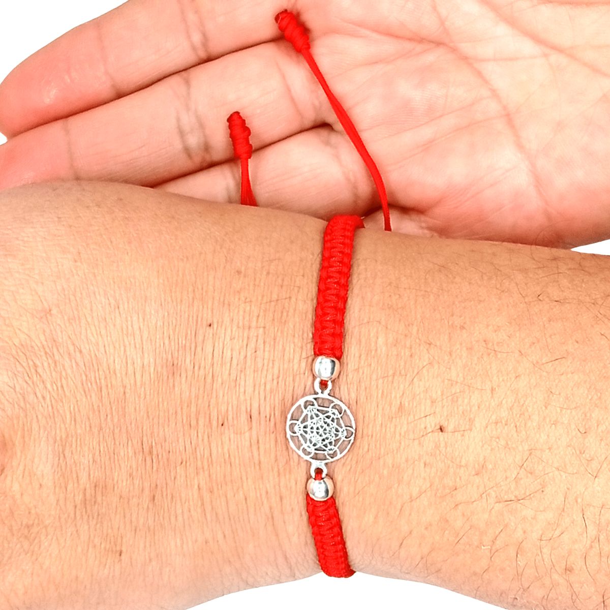 GENERICO - Pulsera Cubo Metatrón Plata 925 con Hilo Rojo