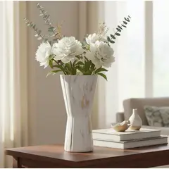 GENERICO - Florero Decorativo Joe Jarrón Cerámica Blanco Marmoleado Rayas Casa Cuore