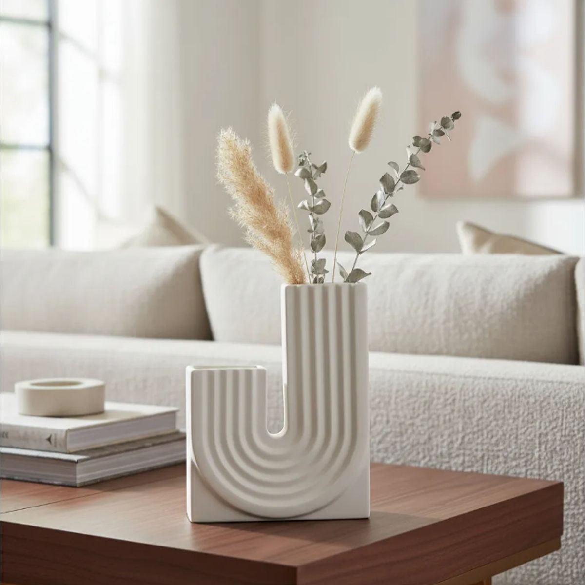 GENERICO - Florero Decorativo Anna Jarrón Cerámica Blanco Nórdico Casa Cuore