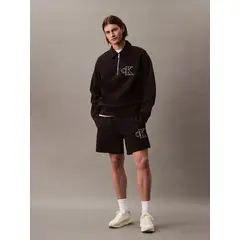 CALVIN KLEIN - Short de Punto de Canalé con Monograma Bordado Negro