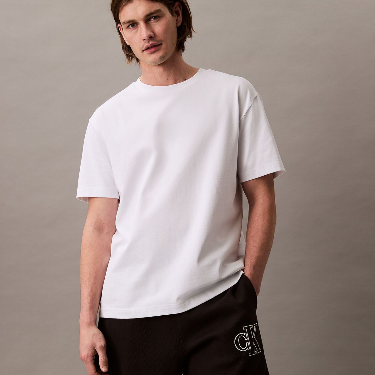 CALVIN KLEIN - Short de Punto de Canalé con Monograma Bordado Negro Calvin Klein