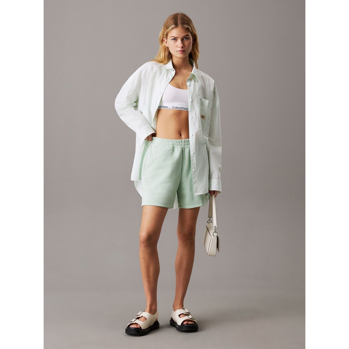 CALVIN KLEIN - Shorts Felpa Francesa con Logo Monograma Verde Calvin Klein