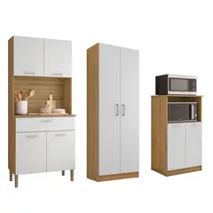 MOVELARIA - Combo Mueble para Microondas Orion, Mueble de Cocina Kris y Alacena K020420