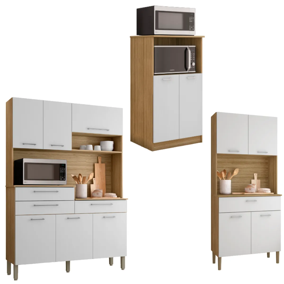 MOVELARIA - Combo Mueble para Microondas Orion, Mueble de Cocina Kris y Kit 8 Puertas Kit Orion K020408