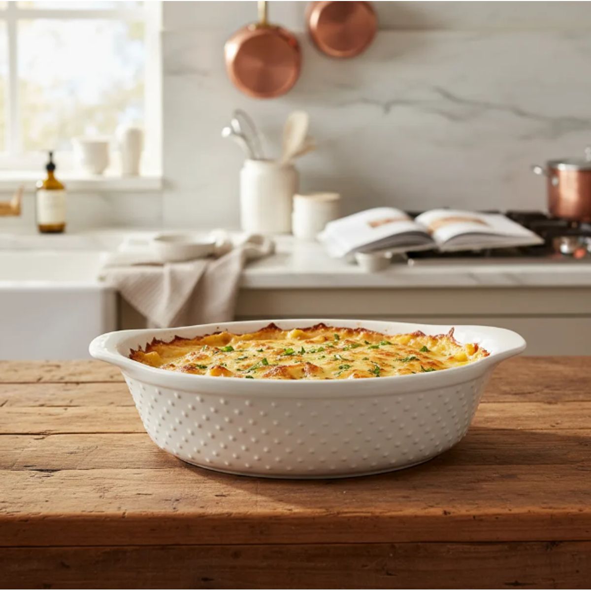 GENERICO - Fuente Celsius Budinera De Cerámica Para Horno Blanca Ovalada Casa Cuore