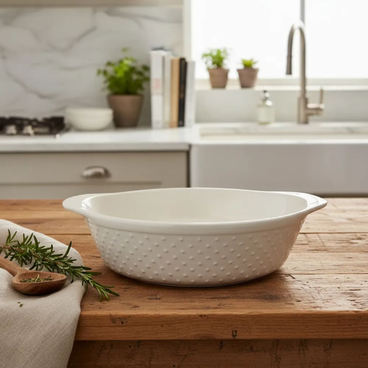 GENERICO - Fuente Celsius Budinera De Cerámica Para Horno Blanca Ovalada Casa Cuore