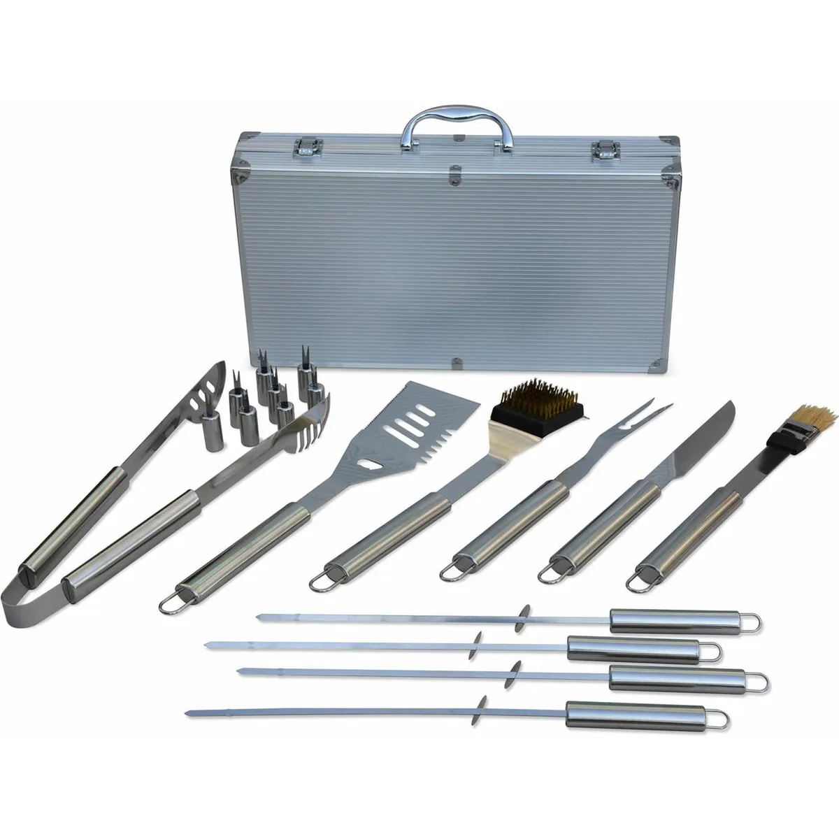 MOVI - Set de Utensilios para ParrillaAcero Inoxidable + Estuche de Aluminio