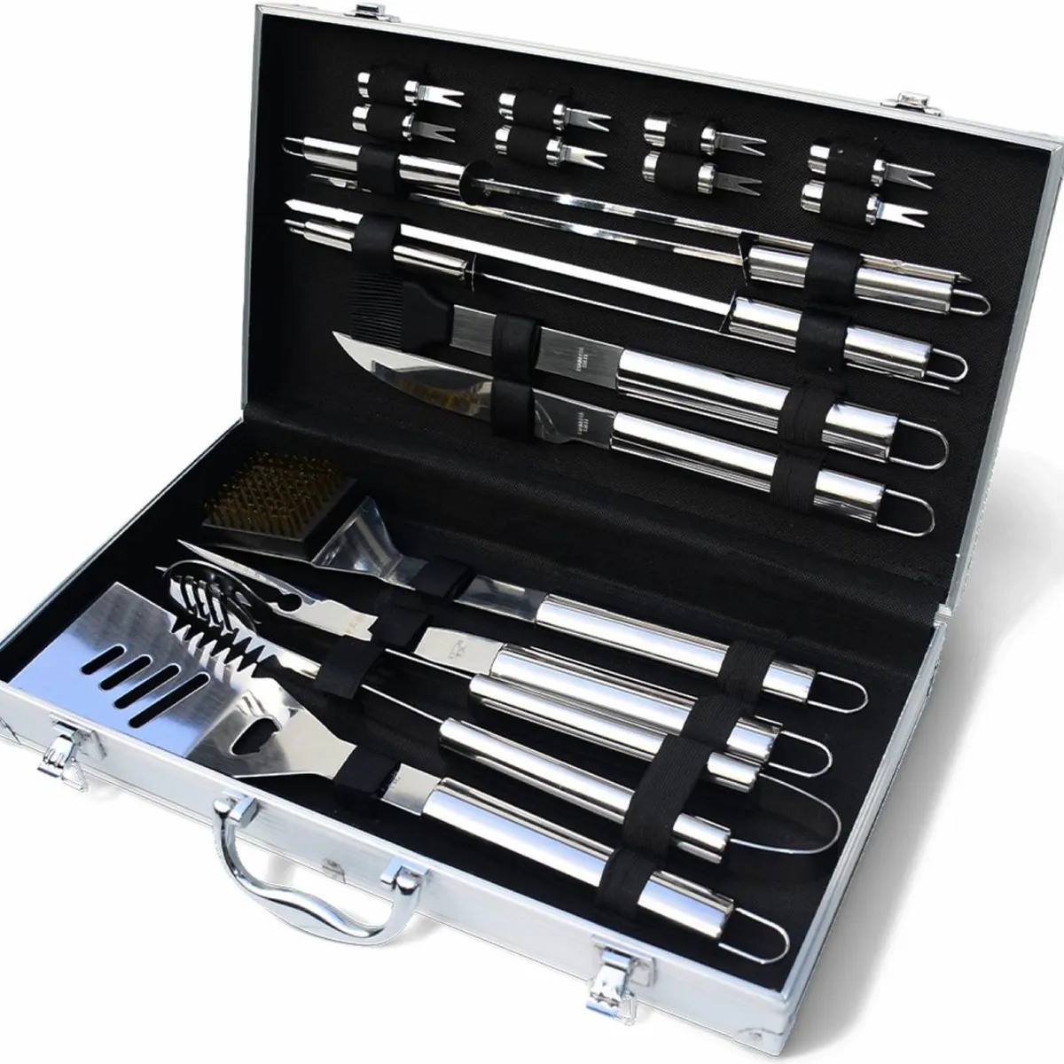 MOVI - Set de Utensilios para ParrillaAcero Inoxidable + Estuche de Aluminio
