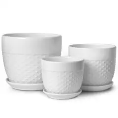 GENERICO - Set 3 Maceteros Ceramica Blanco Elegante