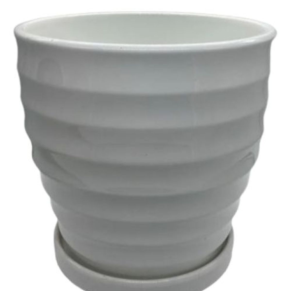 GENERICO - Set 3 Maceteros Ceramica Blanco Rayas Elegante