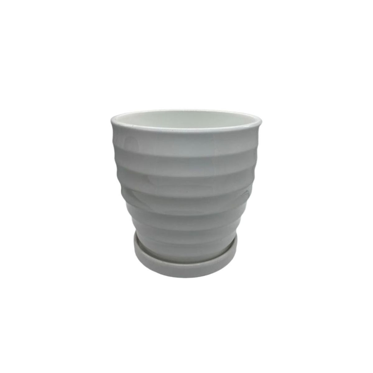GENERICO - Set 3 Maceteros Ceramica Blanco Rayas Elegante
