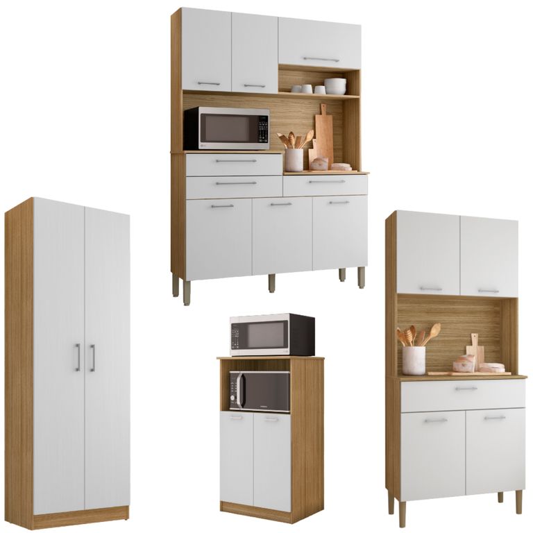 Combo 1 Mueble para Microondas, 1 Mueble de Cocina, 1 Kit 8 Puertas y 1 Alacena K02040820