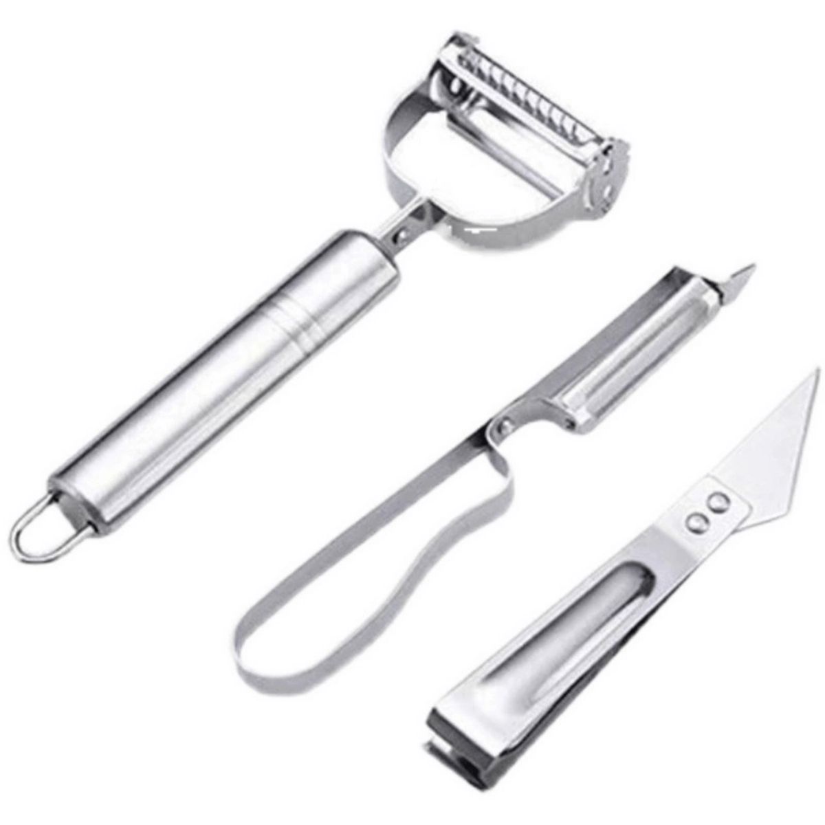 HOMESTAR - Set de 3 utensilios manuales de acero inoxidable para pelar y decorar frutas verduras