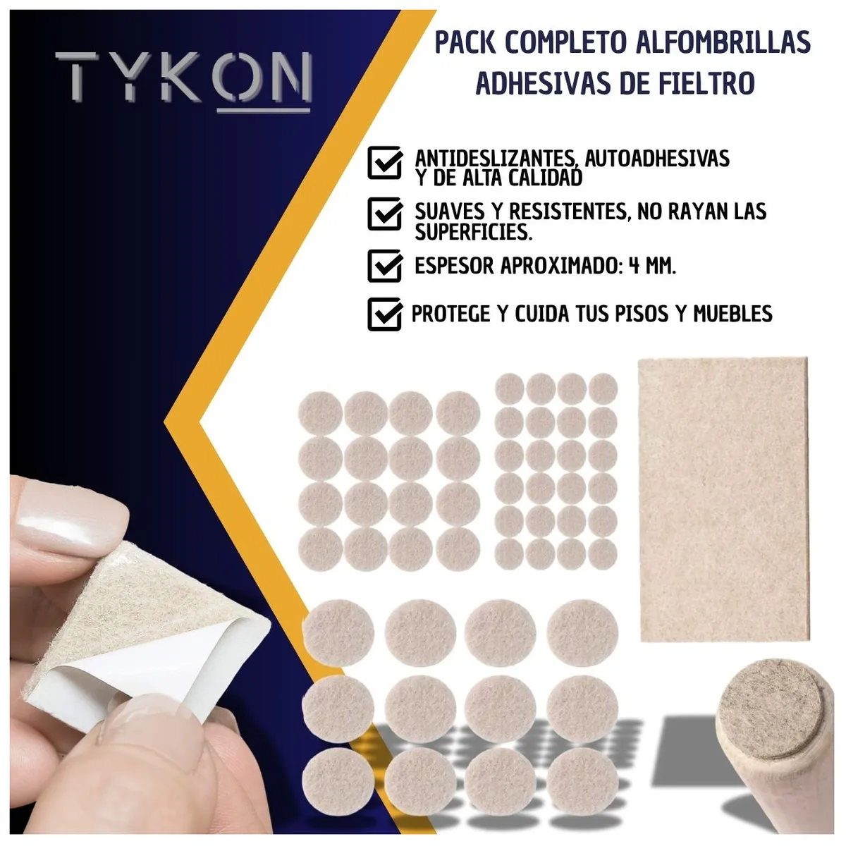 TYKON - Pack Alfombrillas Adhesivas de fieltro Topes protector de muebles