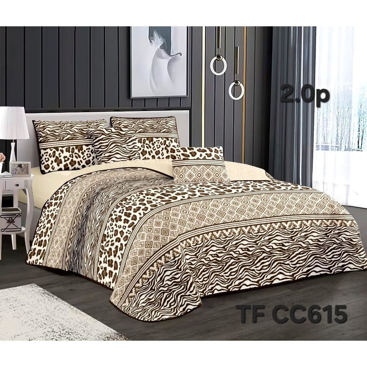 GENERICO - Cobertor Quilt de Verano 2 plazas Diseño Cebra y Leopardo