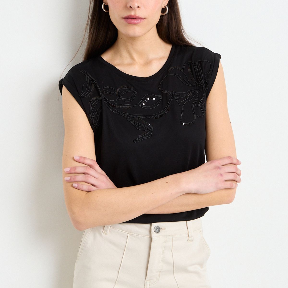 IO - Polera Manga Corta Mujer Negro iO