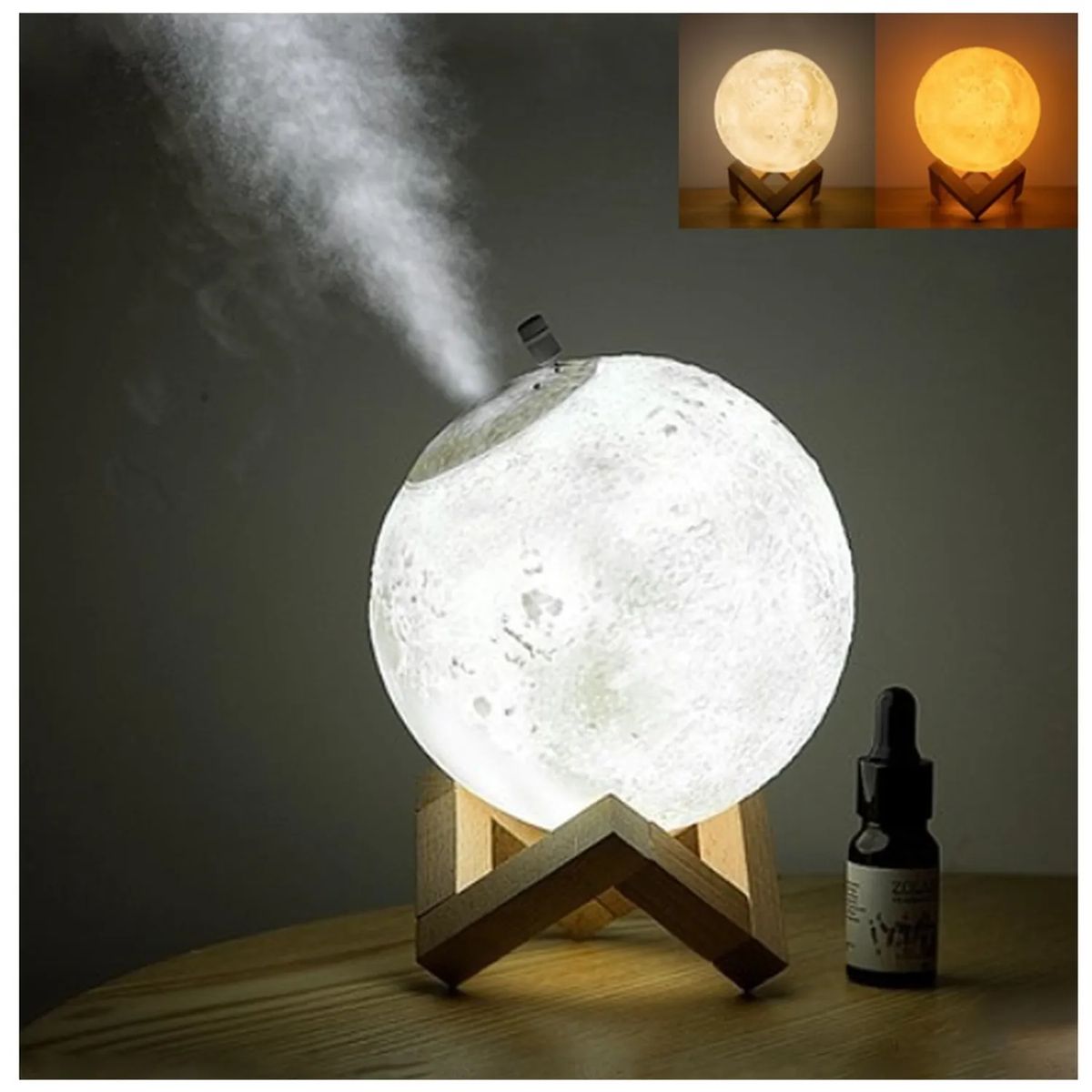 MOVI - Humidificador y Lámpara de Noche 3D Luna  con Luz Cálida y Fría