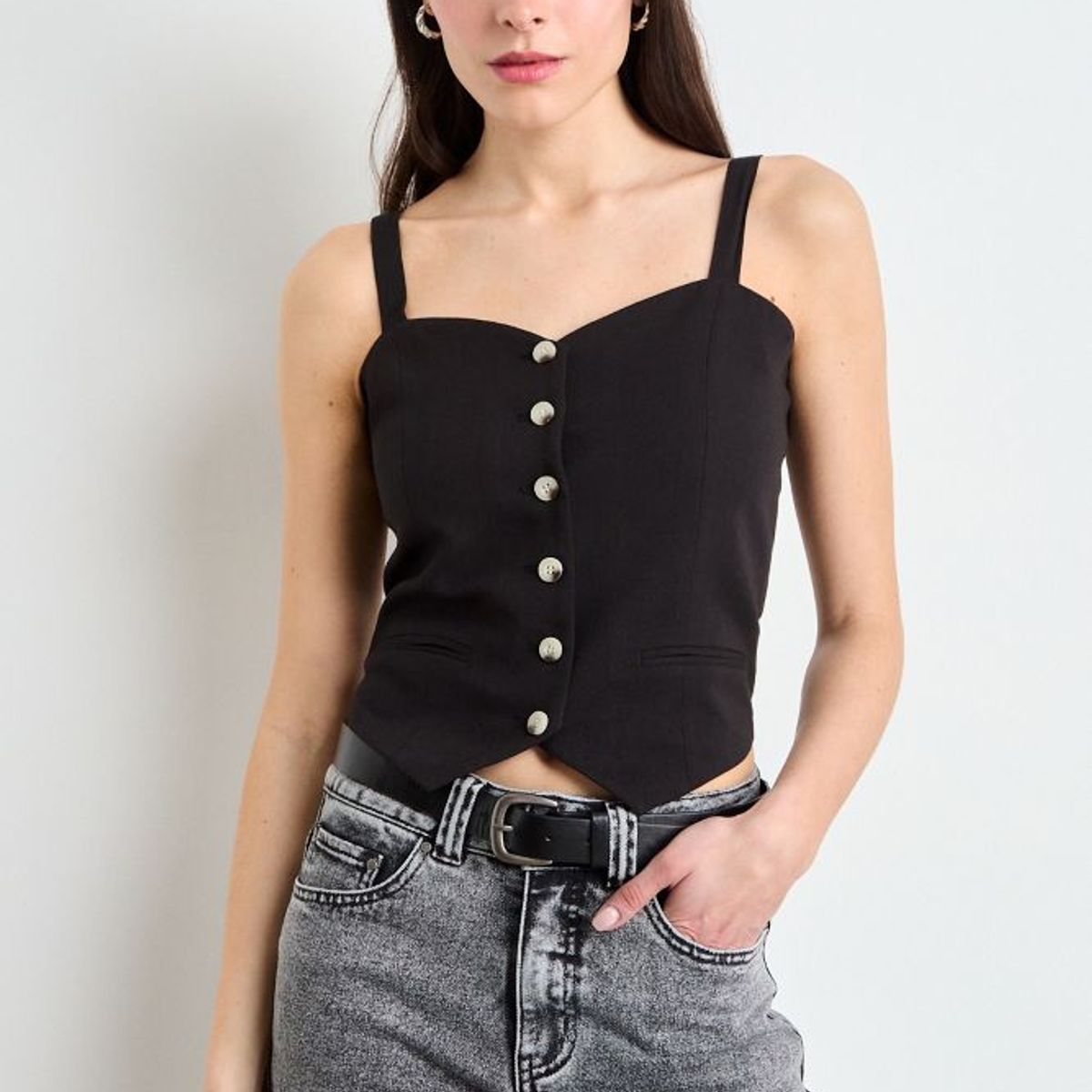IO - Gilet Liso Mujer Negro Io