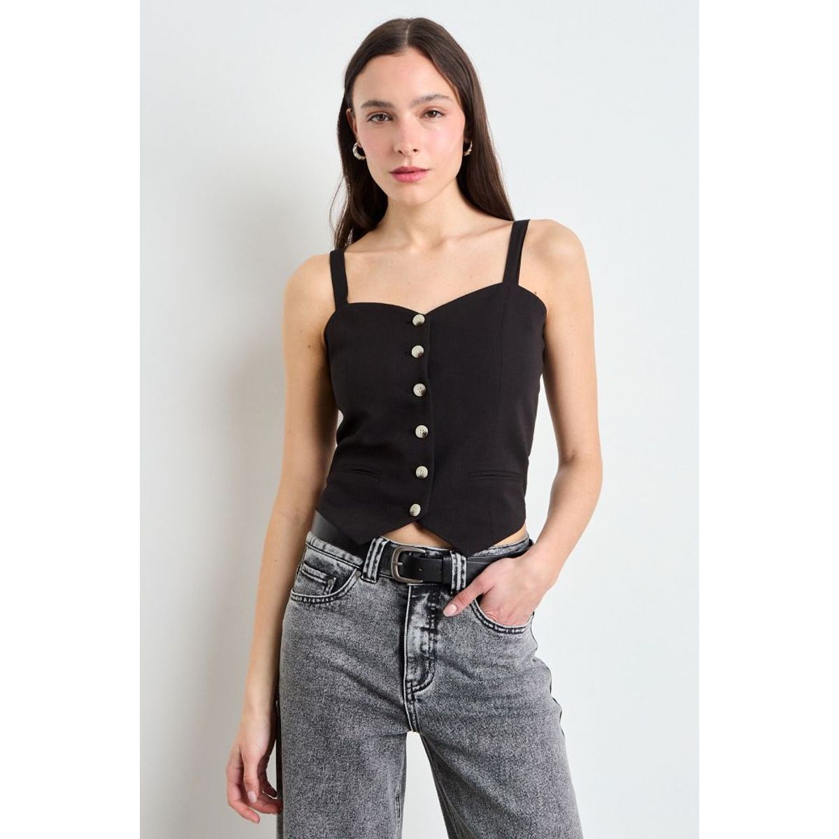 IO - Gilet Liso Mujer Negro Io