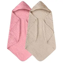 GENERICO - Pack de 3 Toallas pambu algodon de muselina organica Hipoalergenico. Beige, Verde y Rosa.