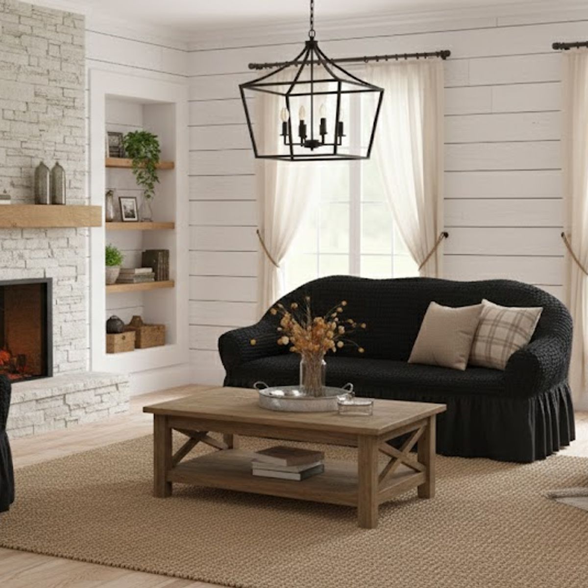 DIANA - FUNDA PARA SILLON 3+1+1 ELEGANTE MODELO TURCO UNICOLOR NEGRO SET DE 3 FUNDAS