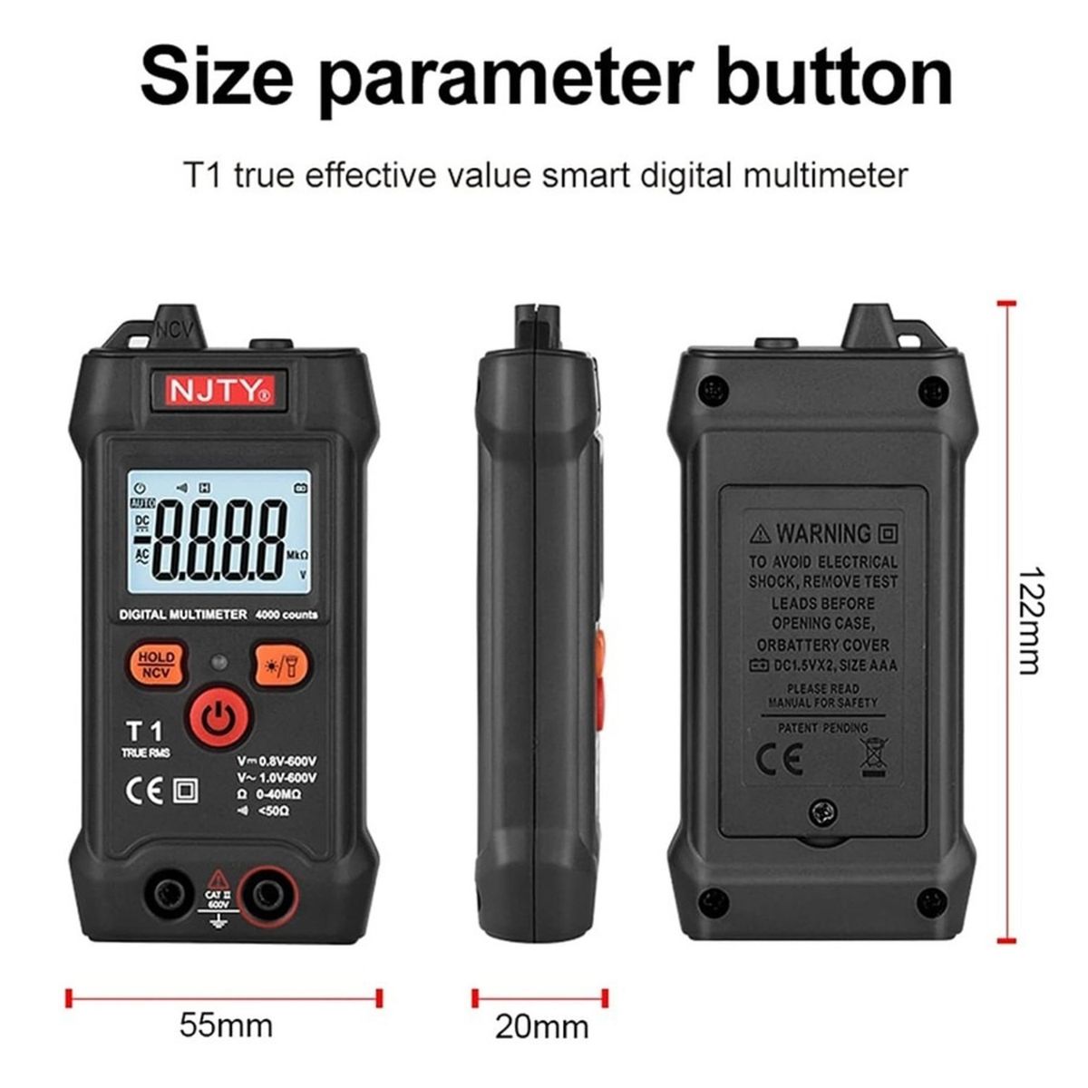 GENERICO - TESTER DIGITAL INTELIGENTE AMPERAJE VOLTAJE OHMS 600V AC DC