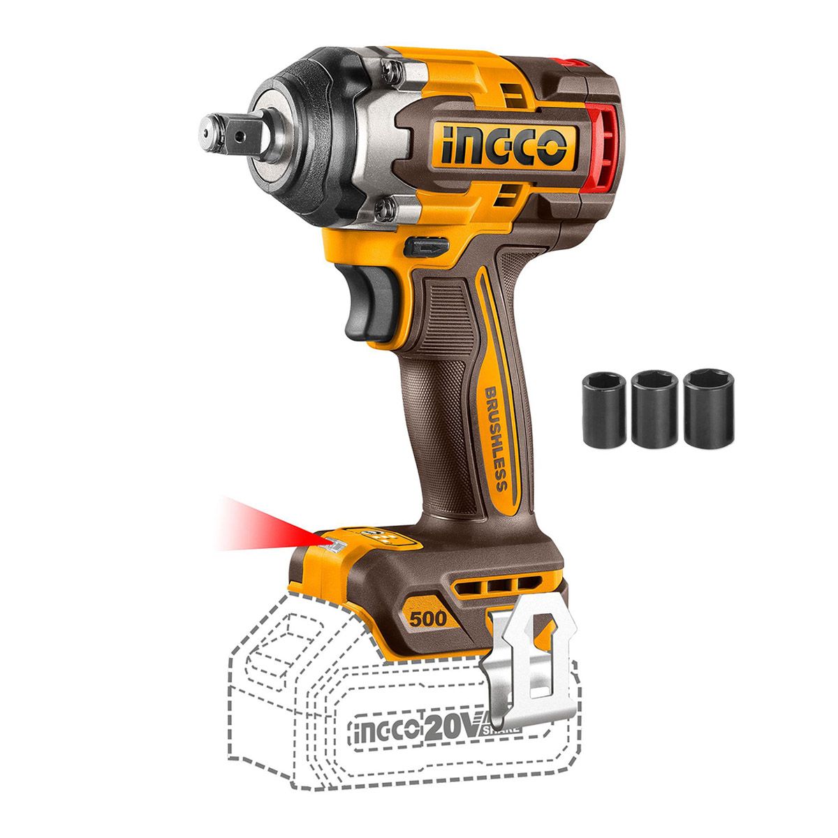 INGCO - Pistola De Impacto Bl Inalambrica Industrial 1/2" 20V/500Nm