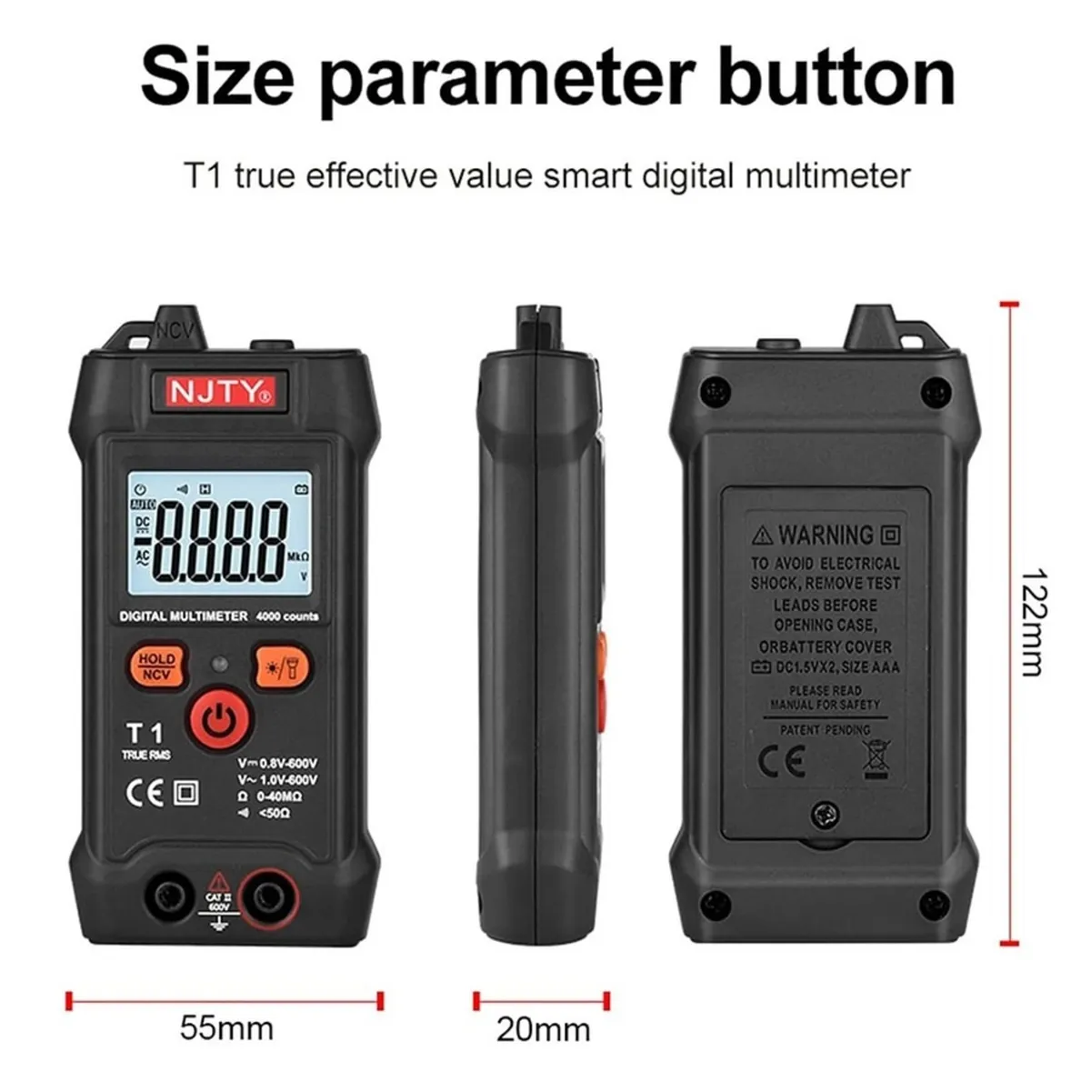 GENERICO - TESTER DIGITAL INTELIGENTE AMPERAJE VOLTAJE OHMS 600V AC DC