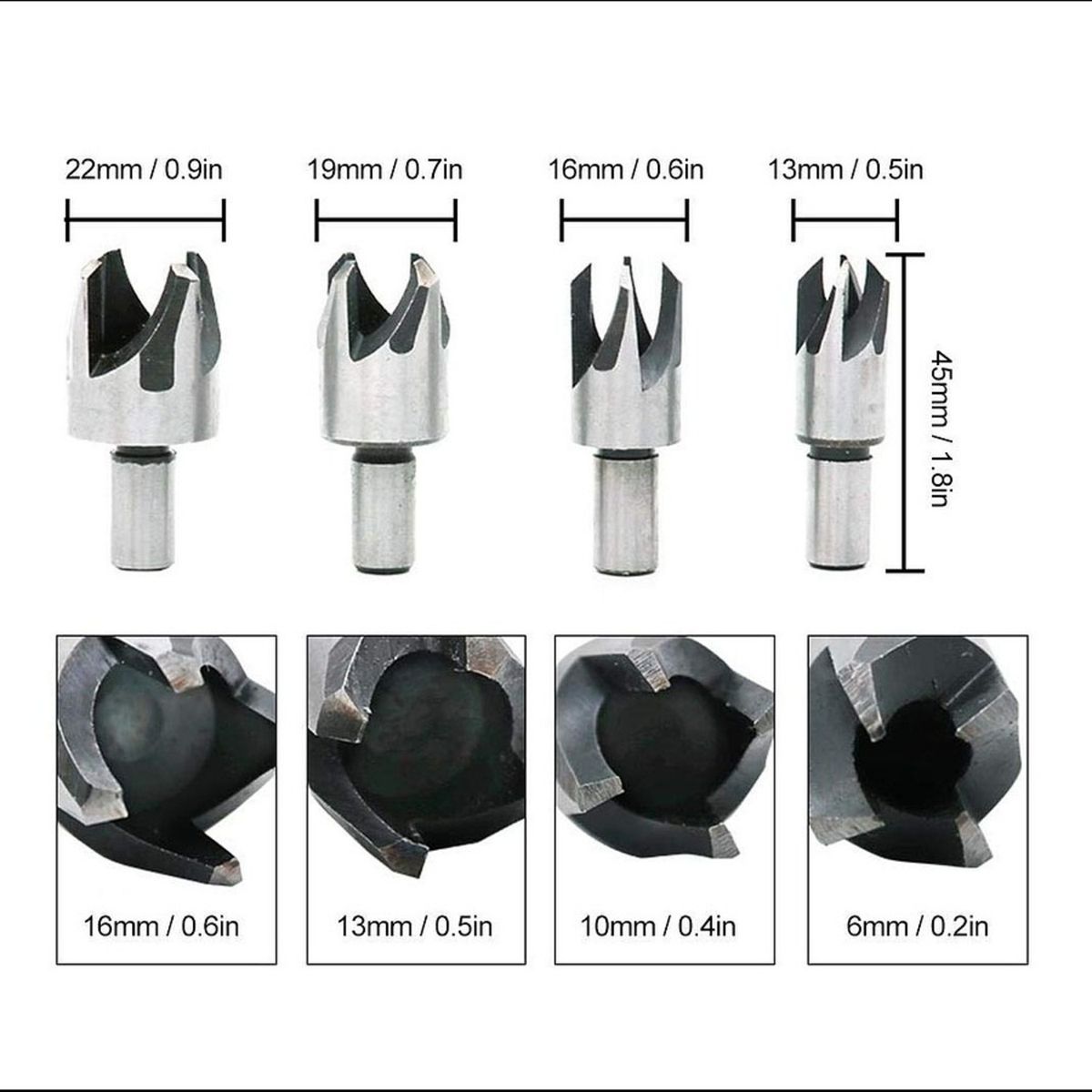 GENERICO - SET 4 BROCAS CORTADORAS DE TAPÓN O TARUGO PARA MADERA