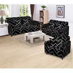 DIANA - FUNDA ELASTIZADA PARA SILLON 3+1+1 DISEÑO NEGRO GEOMETRICO