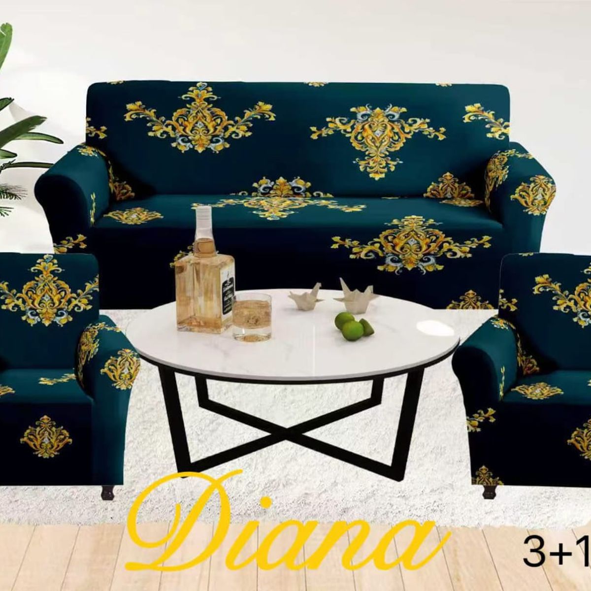 DIANA - FUNDA ELASTIZADA PARA SILLON 3+1+1 DISEÑO AZUL PETROLEO