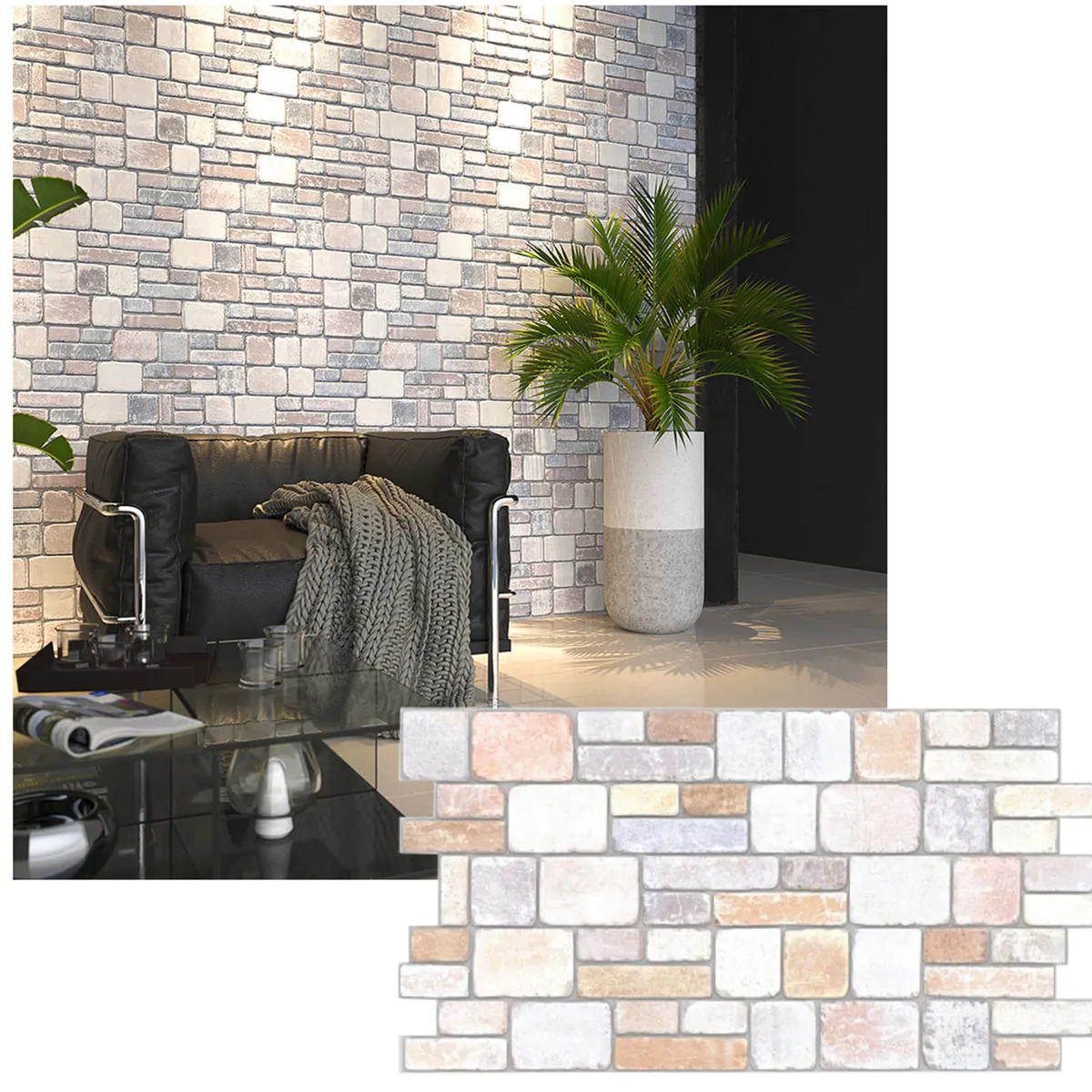 MERCAR RAY - Wall Panel PVC 3D 97.7 x 49.3cm PIEDRA AURORA 4.5m² (10 Paneles)